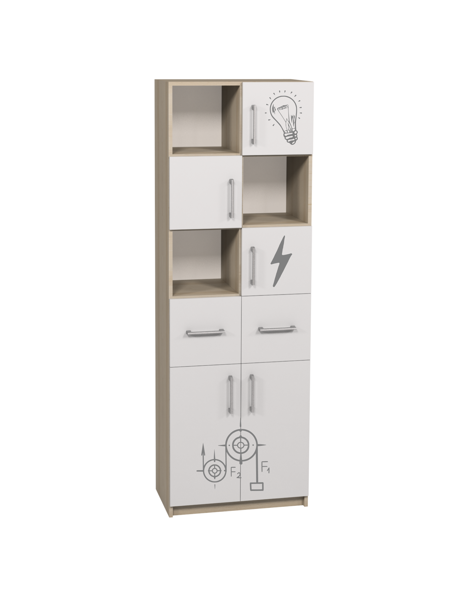 Шафа 5-ти дверна комбінована з унікальним фотодруком для кабінету ФІЗИКИ, 702х405х2115 мм., АНШАР ГРУП (7708 +Ффіз)